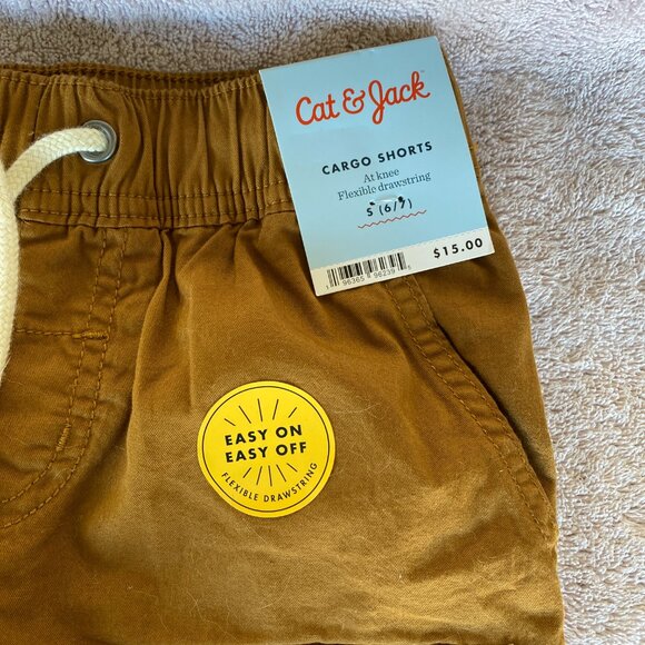 Cat & Jack Boys Cargo Shorts Size 6/7 Brown Tan NWT | Easy-On Drawstring Fit - Picture 2 of 5